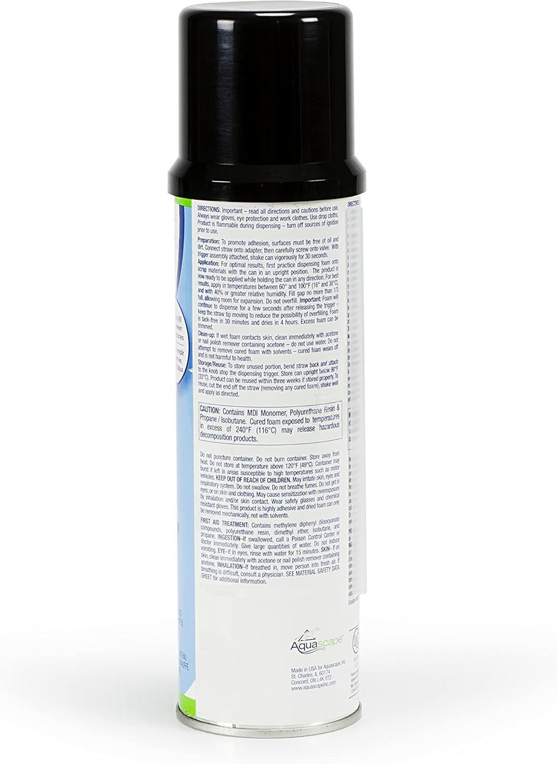 Aquascape Pond & Waterfall Foam Sealant, Black Polyurethane Spray Foam for Rock Gaps and Water Flow Control, 12 oz, 82002