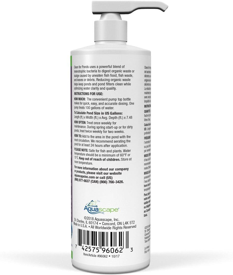 Aquascape Clean Water Treatment for Koi and Fish Ponds, Optimize Water Clearity and Quality, Easy to Use, Powerful Blend of Heterotrophic Bacteria, 32 Ounce / 946-ml, 96063(16-ounces)