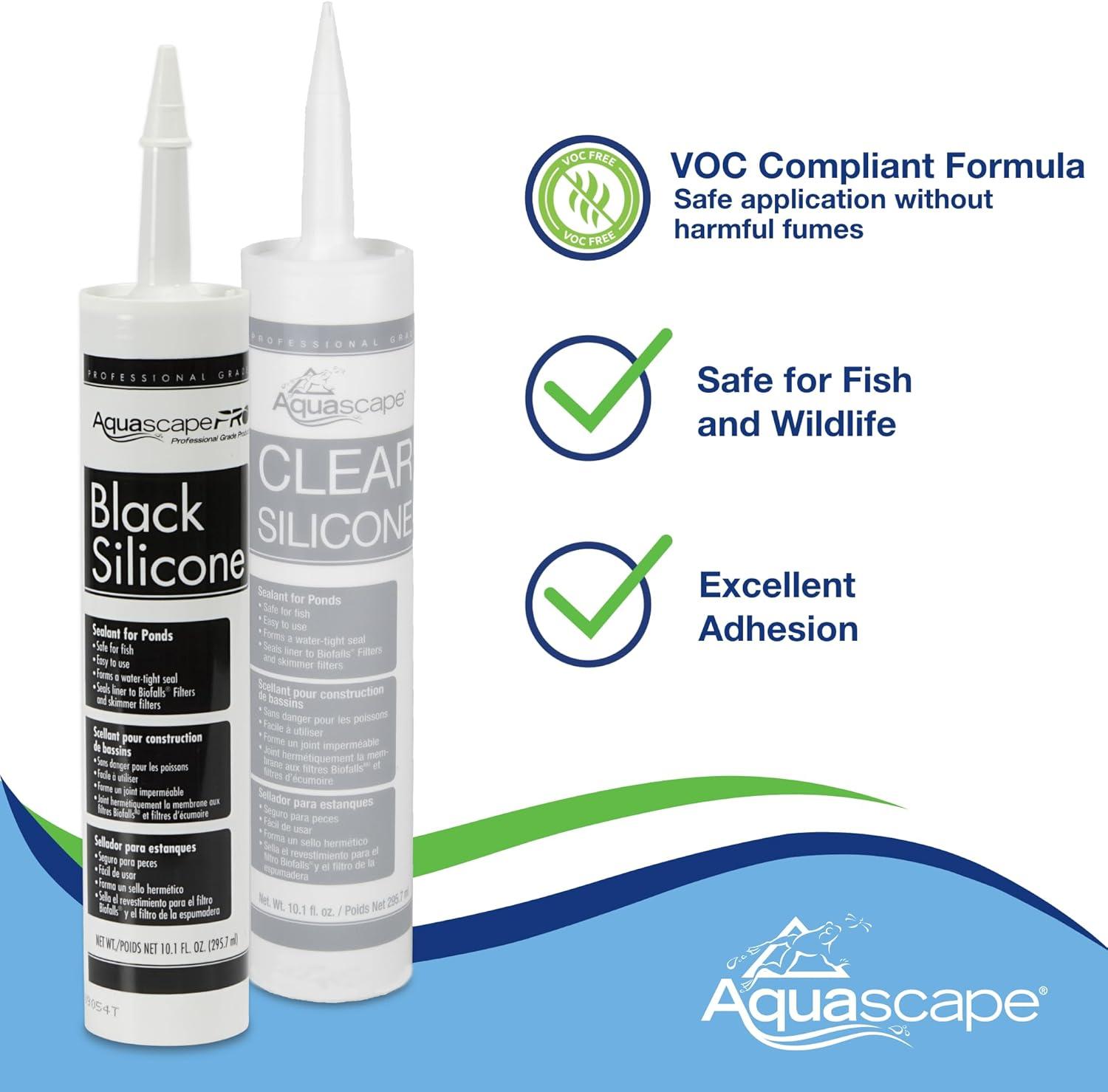 Aquascape Black Silicone Sealant – Fish-Safe Waterproof Silicone for Ponds, Aquariums, Terrariums, and Home Repairs, 4.7 oz Tube, 22010(Clear)