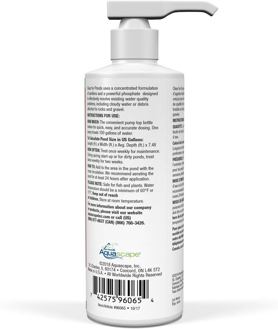 Aquascape Clear Water Treatment for Koi and Fish Ponds, Blend of Clarifiers to Clear Cloudy or Discolored Water and Reduce Debris | 4 (16-Ounces)(8-ounces)