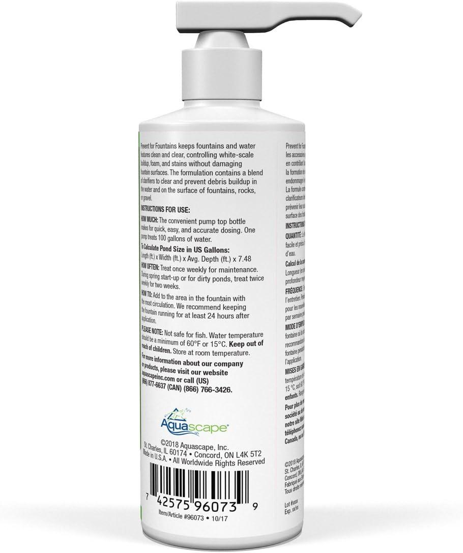 Aquascape Prevent Water Treatment for Fountains, Waterfalls, Rock and Gravel, Prevent White-Scale Buildup, Stains, Foam and Other Unsightly Water Conditions | 4 (16-Ounces)(8-ounces)