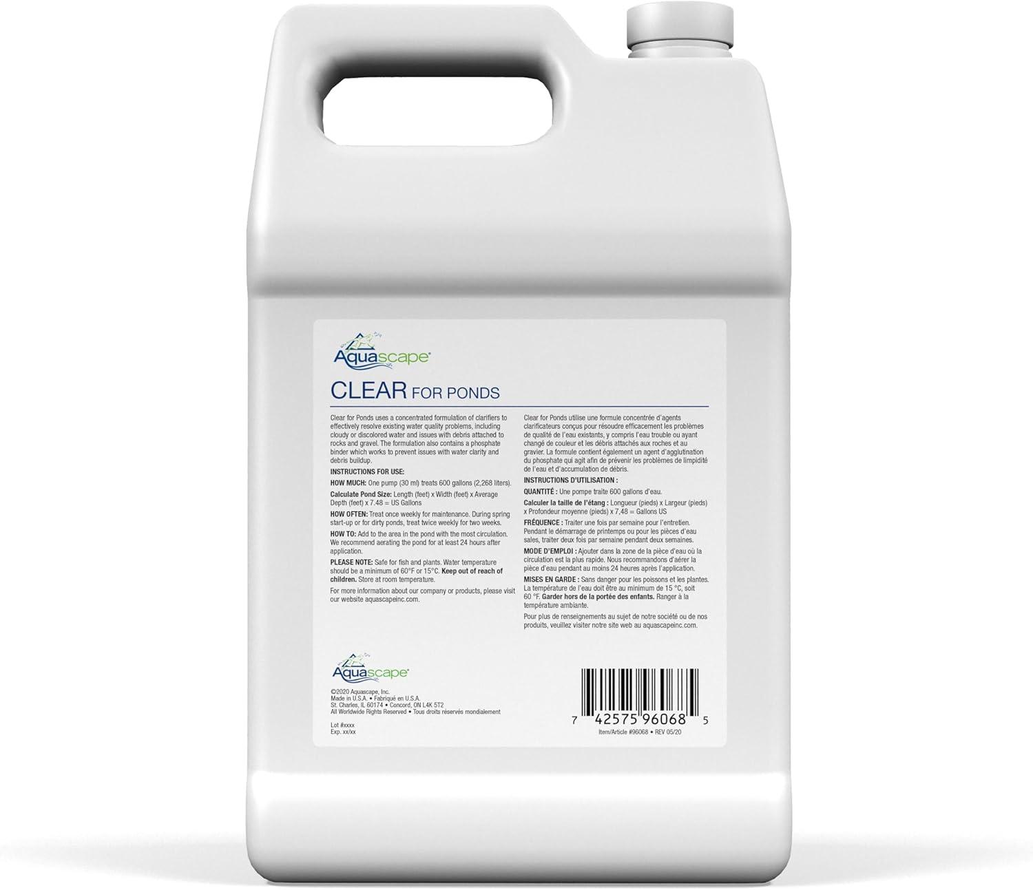 Aquascape Clear Water Treatment for Koi and Fish Ponds, Blend of Clarifiers to Clear Cloudy or Discolored Water and Reduce Debris | 4 (16-Ounces)(1-gallon)