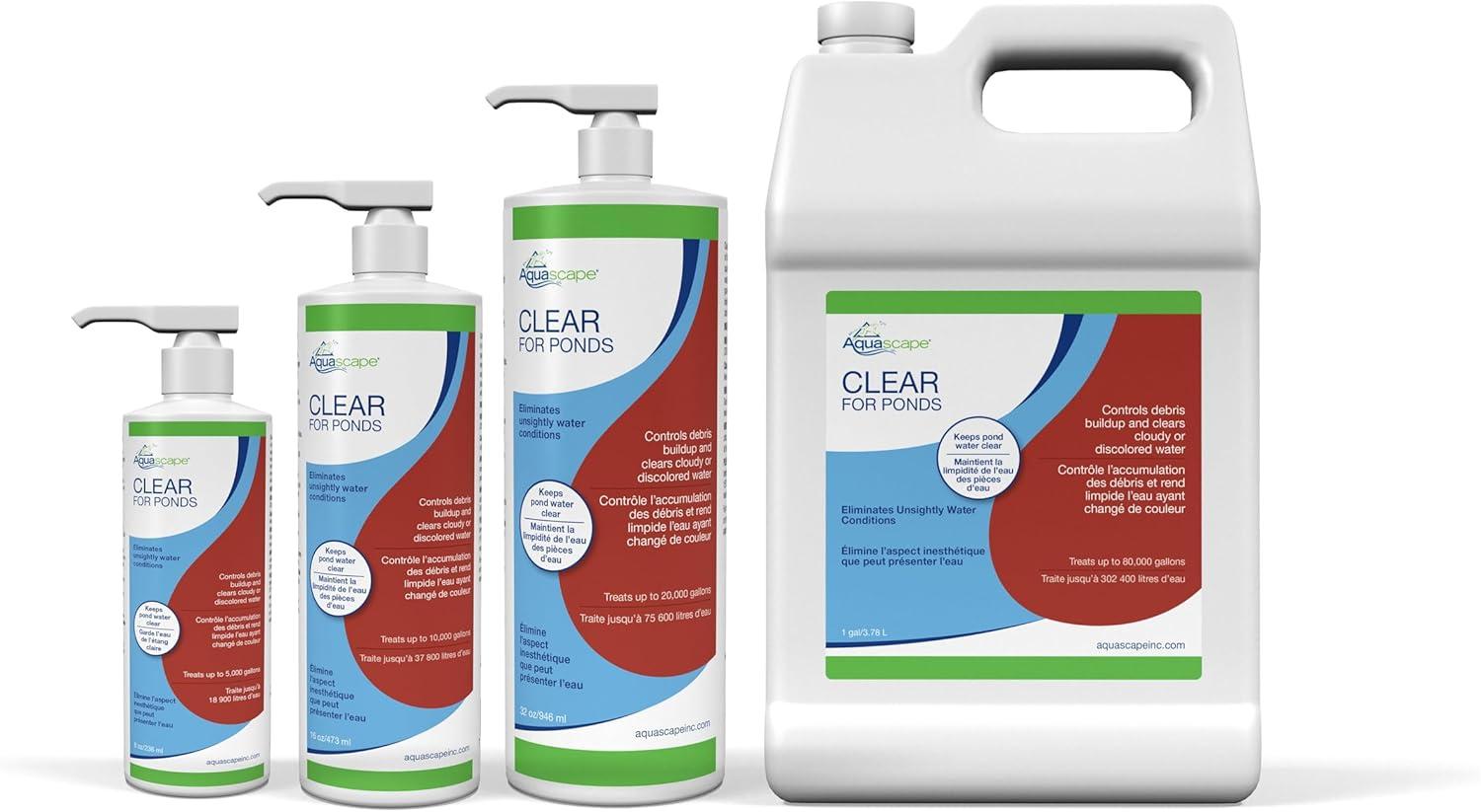 Aquascape Clear Water Treatment for Koi and Fish Ponds, Blend of Clarifiers to Clear Cloudy or Discolored Water and Reduce Debris | 4 (16-Ounces)(1-gallon)