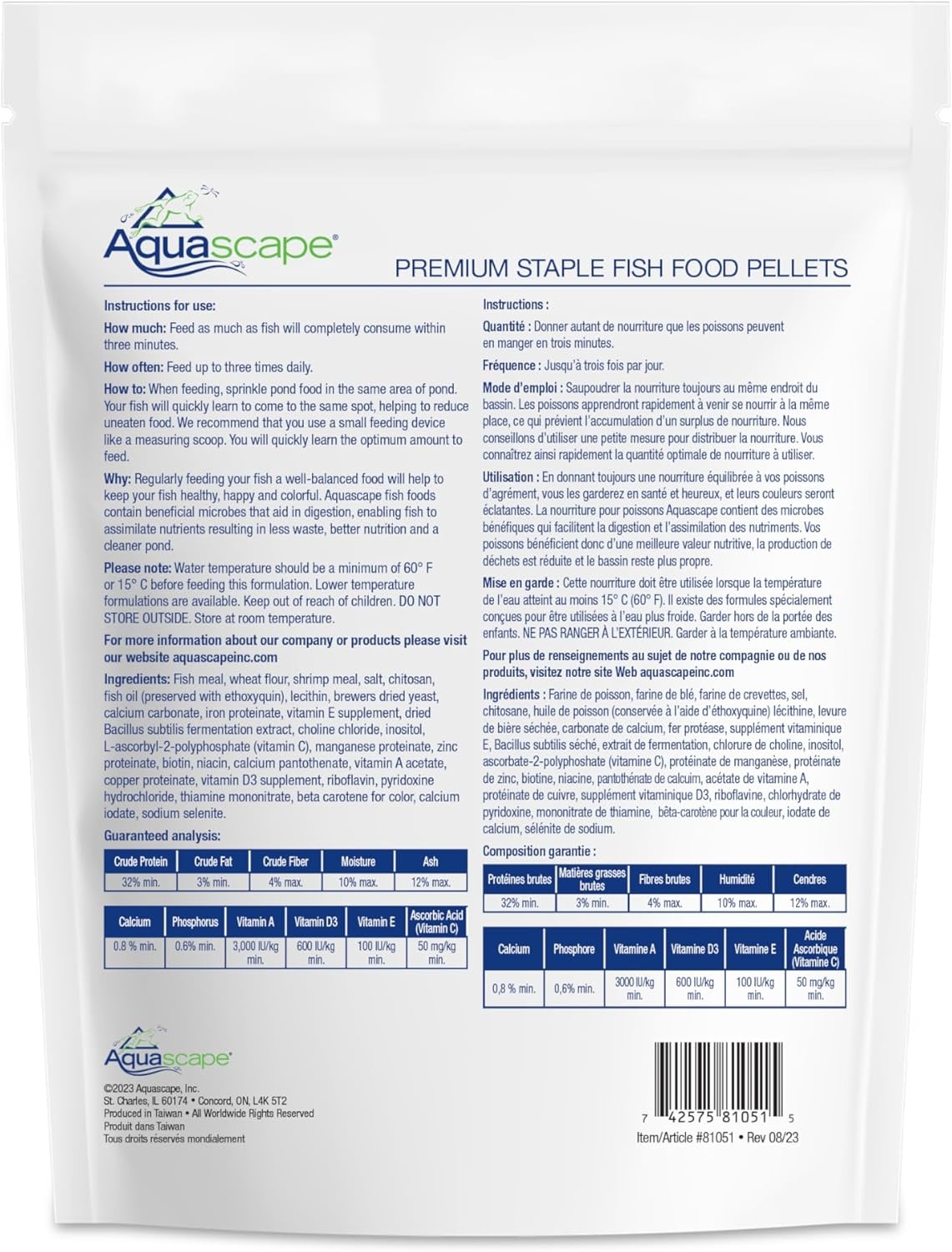 Aquascape Premium Staple Pond and Koi Fish Food, Mixed Pellet Size, 1.1 Pound (500 g), 81050(2.2 Pound (Pack of 1))
