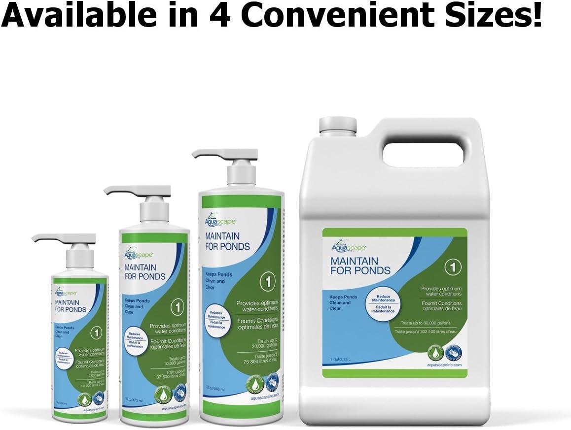 Aquascape MAINTAIN Water Treatment for Koi and Fish Ponds, Easy To Use, Powerful Blend of Beneficial Bacteria, Phosphate Binder, Flocculent, and Detoxifier, 1 gallon / 3.78 L | 96060(32-ounces)