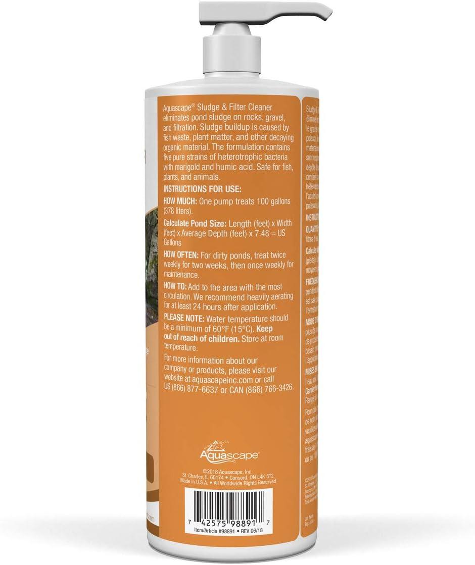 Aquascape 98891 Sludge and Filter Cleaner Treatment Liquid 1 Ltr/33.8 oz for Pond Water Feature Waterfall and Garden(946-ml / 32-oz)