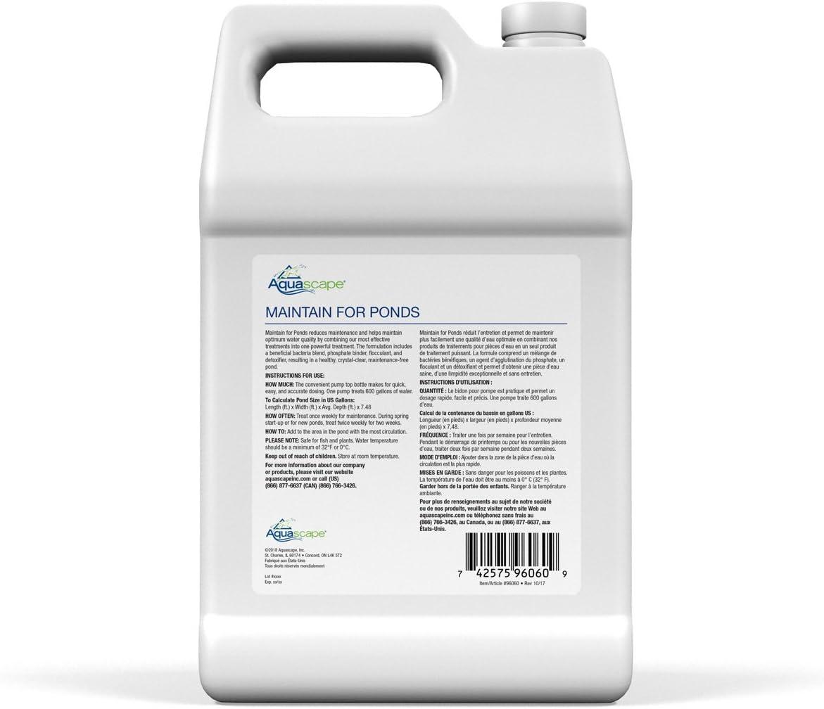 Aquascape MAINTAIN Water Treatment for Koi and Fish Ponds, Easy To Use, Powerful Blend of Beneficial Bacteria, Phosphate Binder, Flocculent, and Detoxifier, 1 gallon / 3.78 L | 96060(1-gallon)