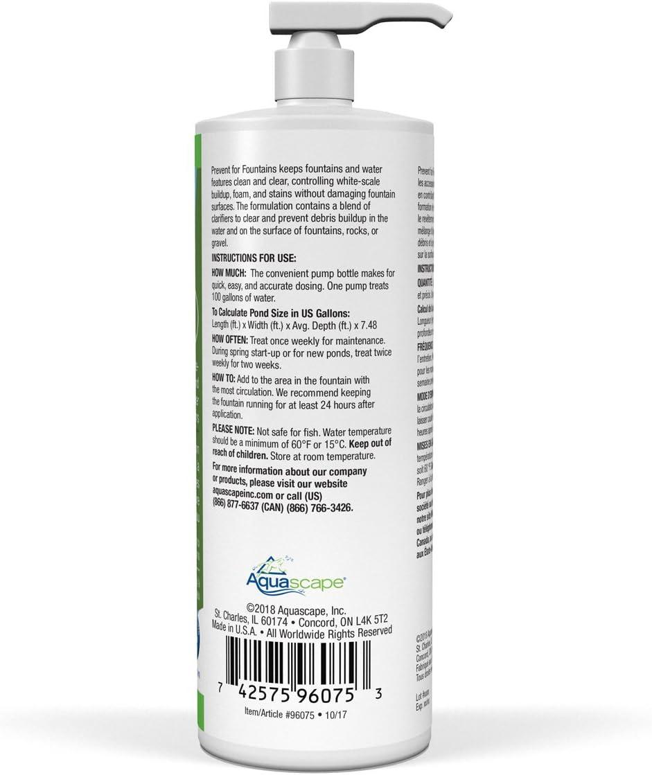 Aquascape Prevent Water Treatment for Fountains, Waterfalls, Rock and Gravel, Prevent White-Scale Buildup, Stains, Foam and Other Unsightly Water Conditions | 4 (16-Ounces)(32-ounces)