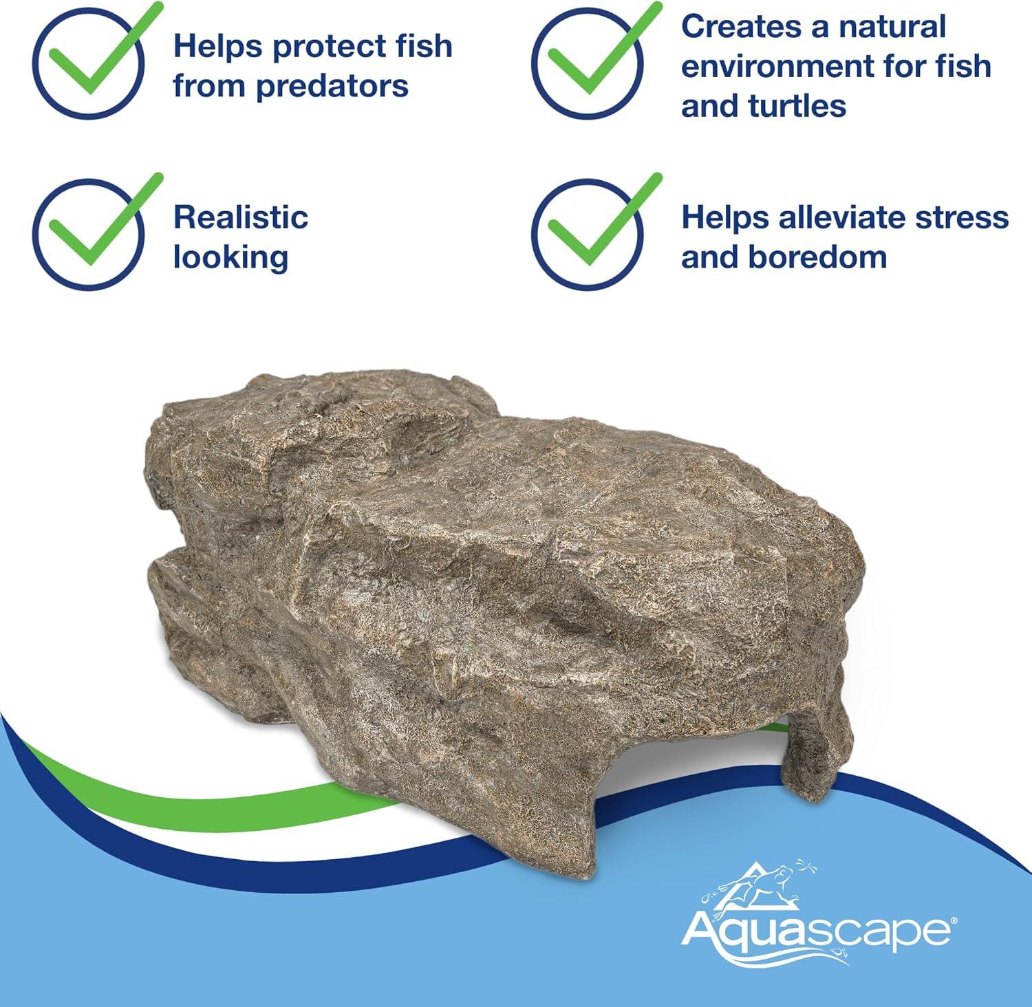 Aquascape Faux Log Fish Cave for Pond, Koi Predator Control | 78324(Rock)