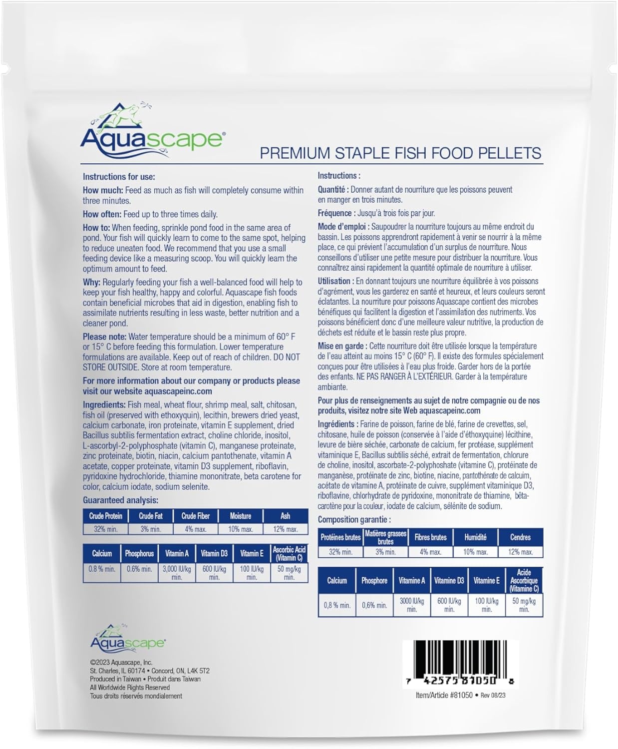 Aquascape Premium Staple Pond and Koi Fish Food, Mixed Pellet Size, 1.1 Pound (500 g), 81050(1.1 Pound (Pack of 1))