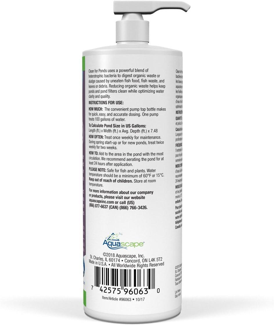 Aquascape Clean Water Treatment for Koi and Fish Ponds, Optimize Water Clearity and Quality, Easy to Use, Powerful Blend of Heterotrophic Bacteria, 32 Ounce / 946-ml, 96063(32-ounces)