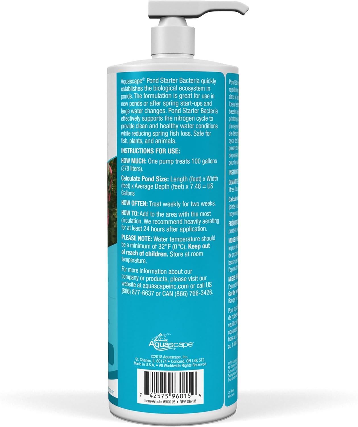 Aquascape 96013 Pond Starter Bacteria Treatment Liquid 250 ml/8.5 oz for Water Feature Ecosystem, Small(32-Ounce)
