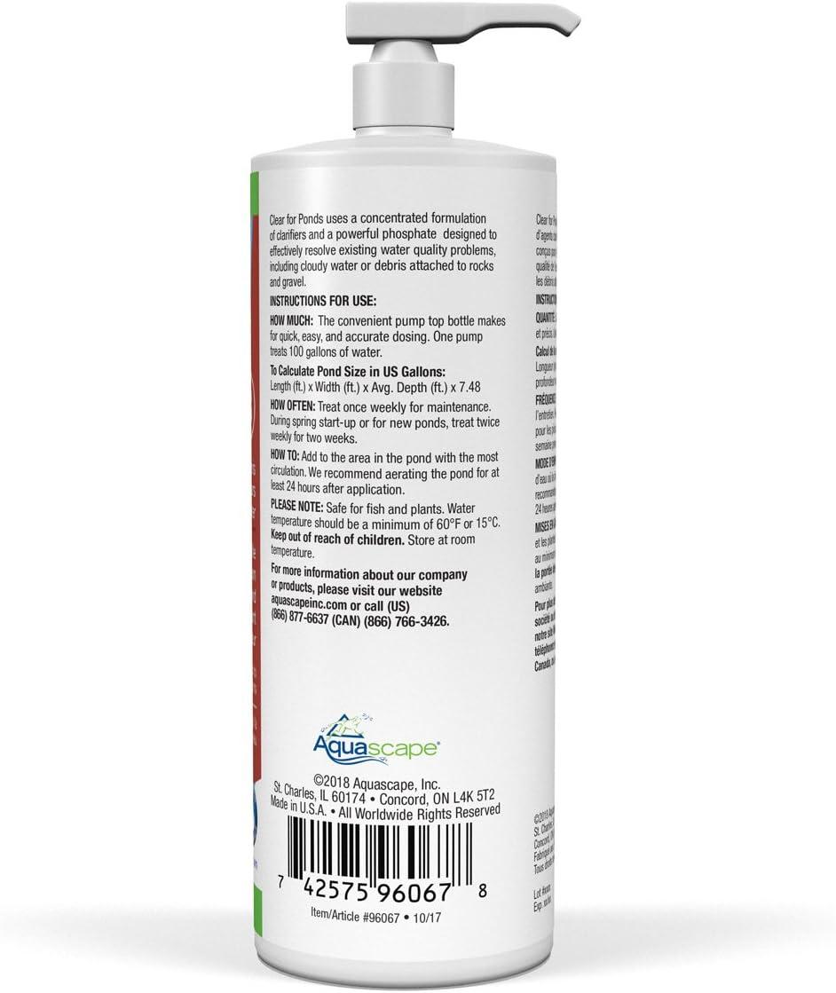 Aquascape Clear Water Treatment for Koi and Fish Ponds, Blend of Clarifiers to Clear Cloudy or Discolored Water and Reduce Debris | 4 (16-Ounces)(32-ounces)