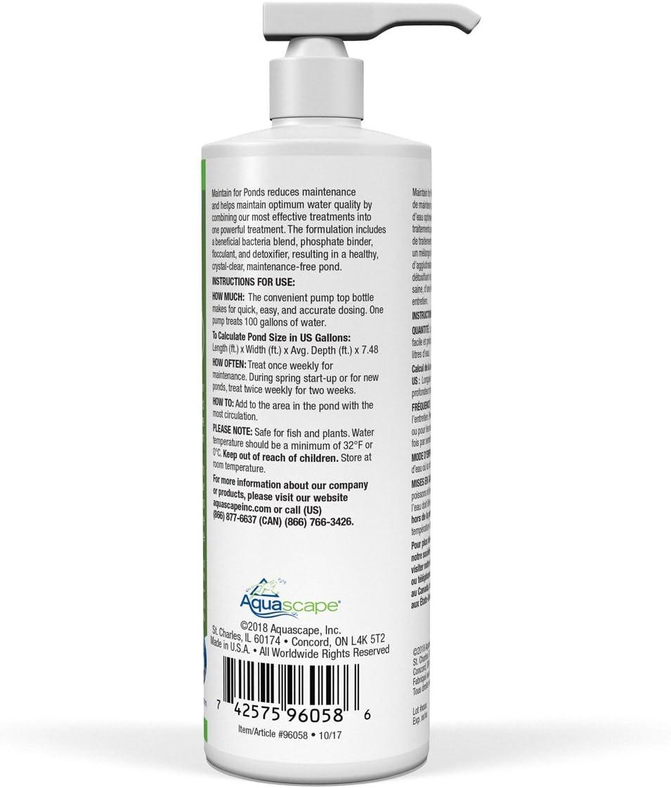Aquascape MAINTAIN Water Treatment for Koi and Fish Ponds, Easy To Use, Powerful Blend of Beneficial Bacteria, Phosphate Binder, Flocculent, and Detoxifier, 1 gallon / 3.78 L | 96060(16-ounces)