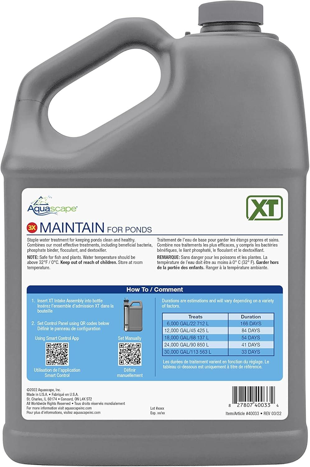 Aquascape 3X Maintain Water Treatment for Smart Pond Dosing System XT, 64 oz / 1.89L, 40032(1 gallon)