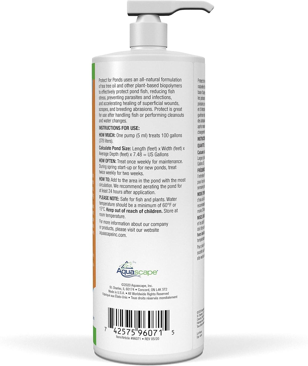 Aquascape Protect Water Treatment Koi and Fish Ponds, All-Natural Formulation Effectively Reduces Fish Stress and Promotes Fish Health | 4 (32-Ounces)