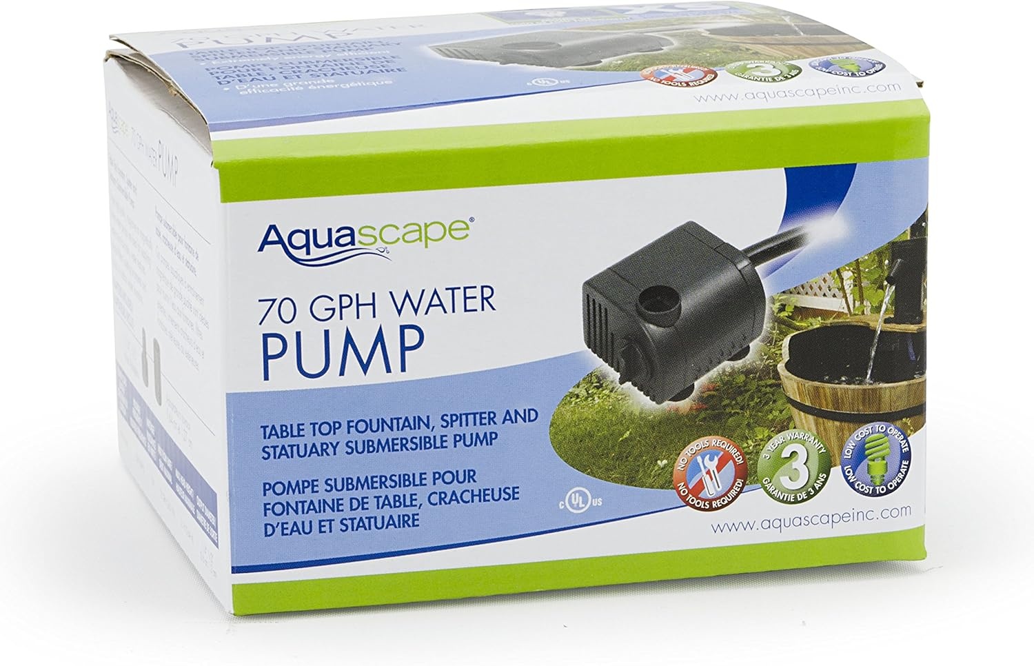 Aquascape Submersible 70 GPH Water Pump for Fountains, Waterfalls, Ponds, Aquariums, Filters, 91023(70 GPH)
