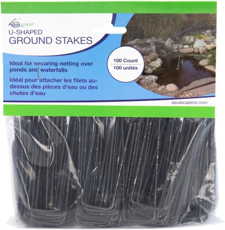 Aquascape Pond Netting Ground Stakes, U-Shaped, Metal, 100 Count, for Pond and Water Garden, | 74008(100 Stakes)