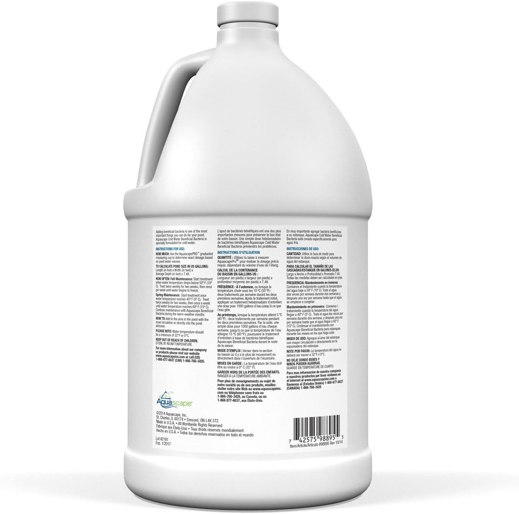 Aquascape 98895 Cold Water Treatment Beneficial Bacteria Liquid 4 LTR/1.1 Gallon for Pond Water Feature Waterfall