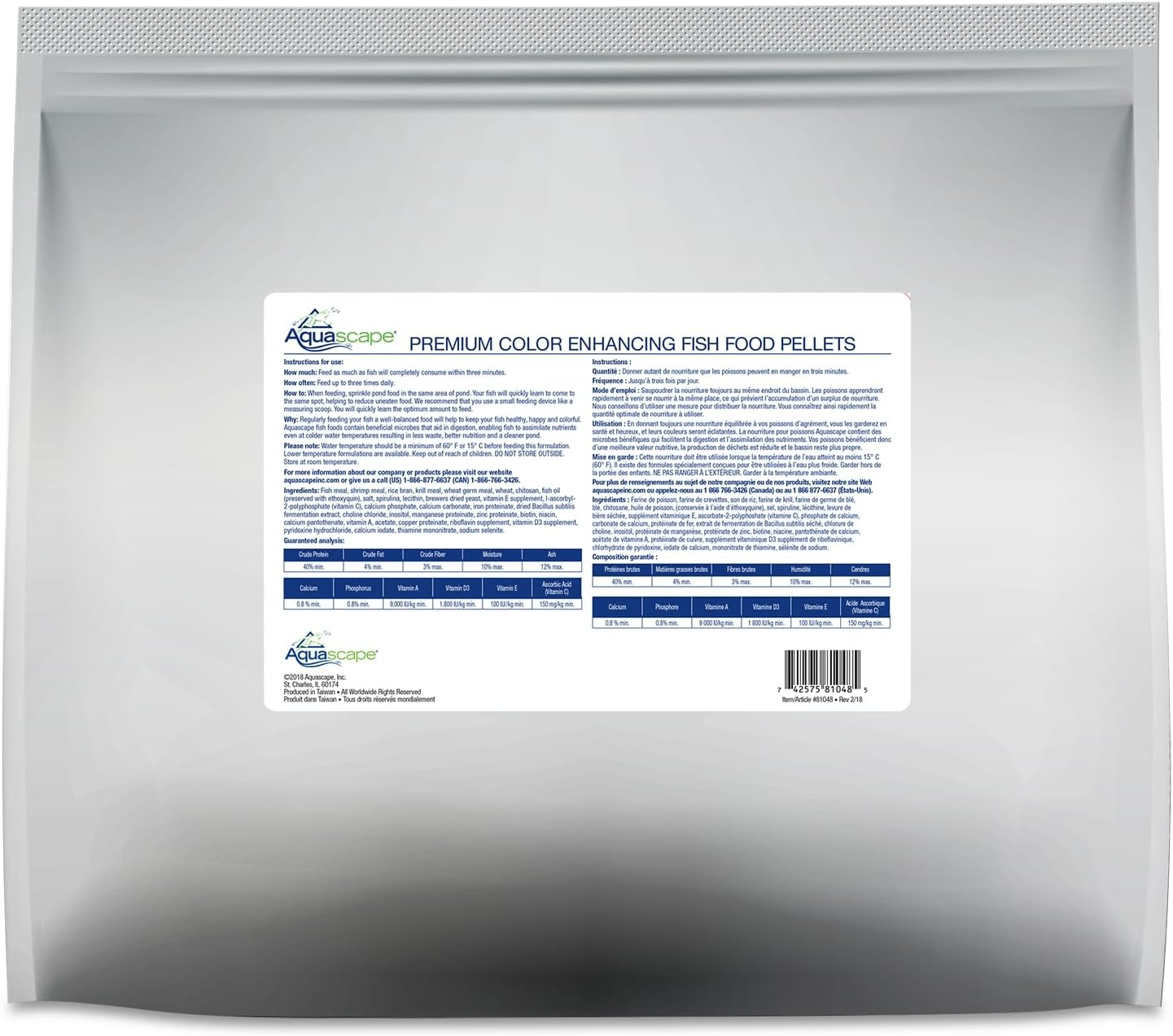 Aquascape Premium Color Enhancing Fish Food Pellets for Pond, Koi, Goldfish and More (2.2 lbs / 1 kg)(11 Pounds)