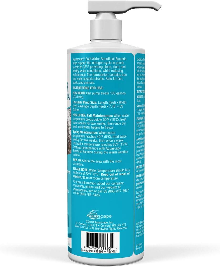Aquascape Cold Water Beneficial Bacteria for Ponds, 1 Gal / 3.78 L – Maintains Clean and Clear Water in Cooler Temperatures – Safe for Koi, Fish, and Plants, 96021(16 fl oz)