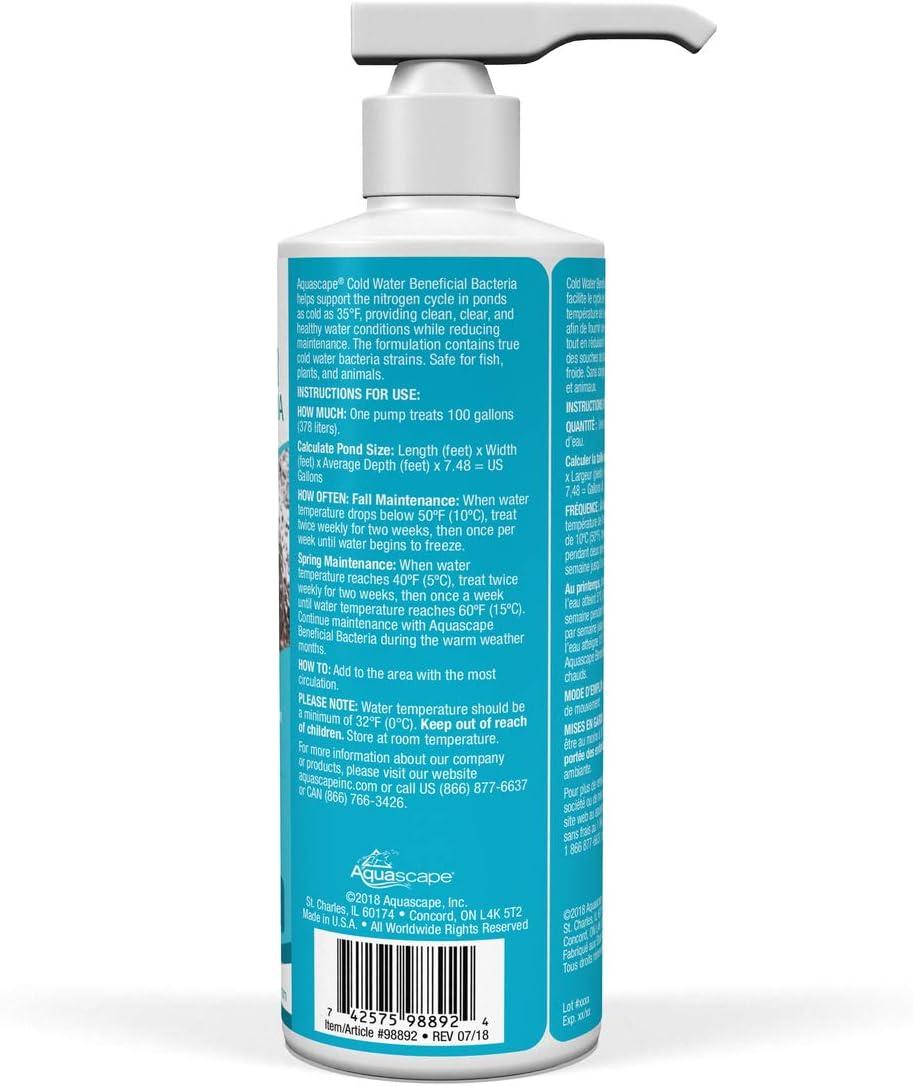 Aquascape Cold Water Beneficial Bacteria for Ponds, 1 Gal / 3.78 L – Maintains Clean and Clear Water in Cooler Temperatures – Safe for Koi, Fish, and Plants, 96021(8 fl oz)