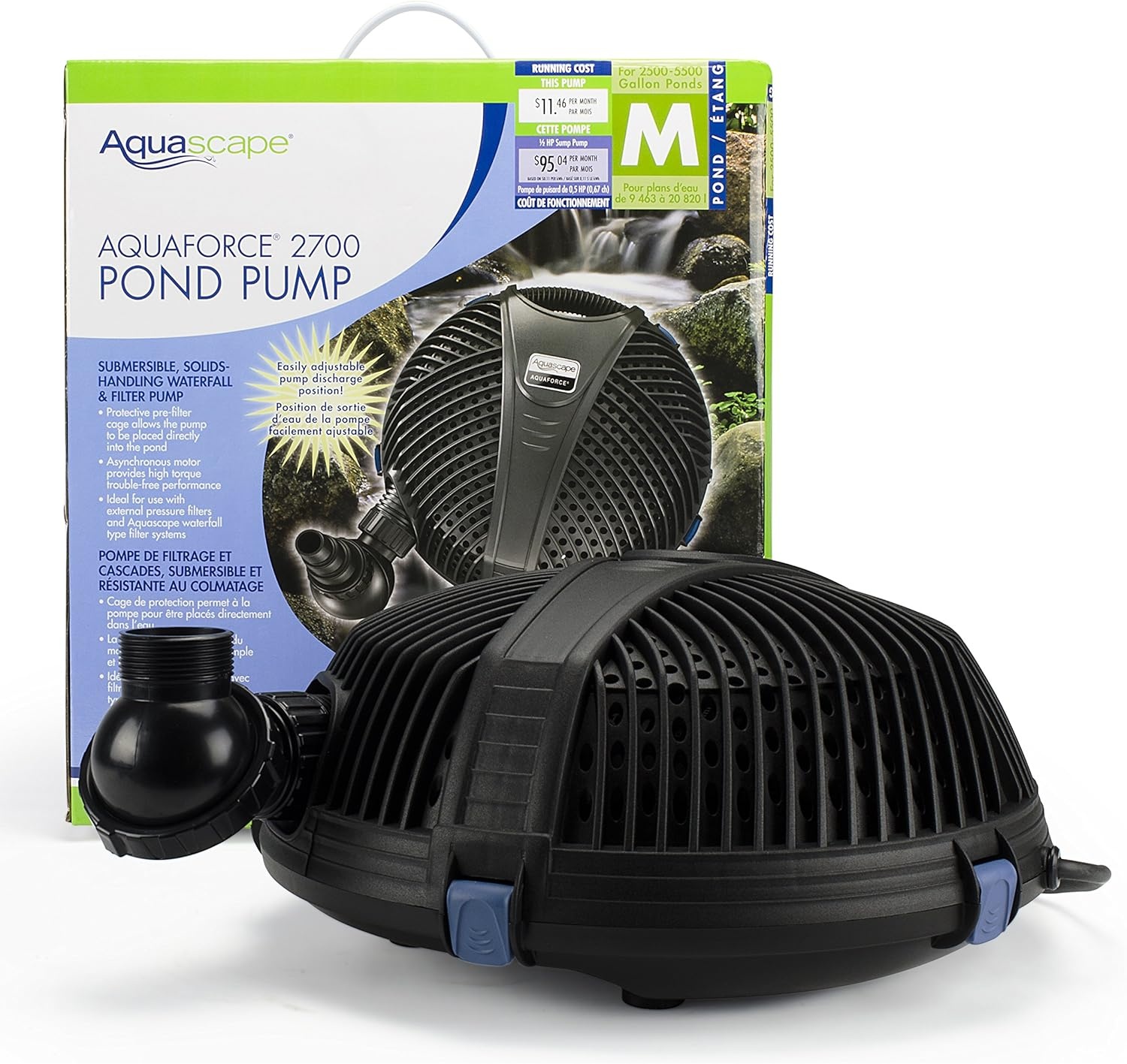Aquascape AquaForce 3868 Solids Handling Submersible Pond Pump, Waterfall and Pond Filter Pump for Ponds, Water Features and Filtration, 91113(2700 GPH)