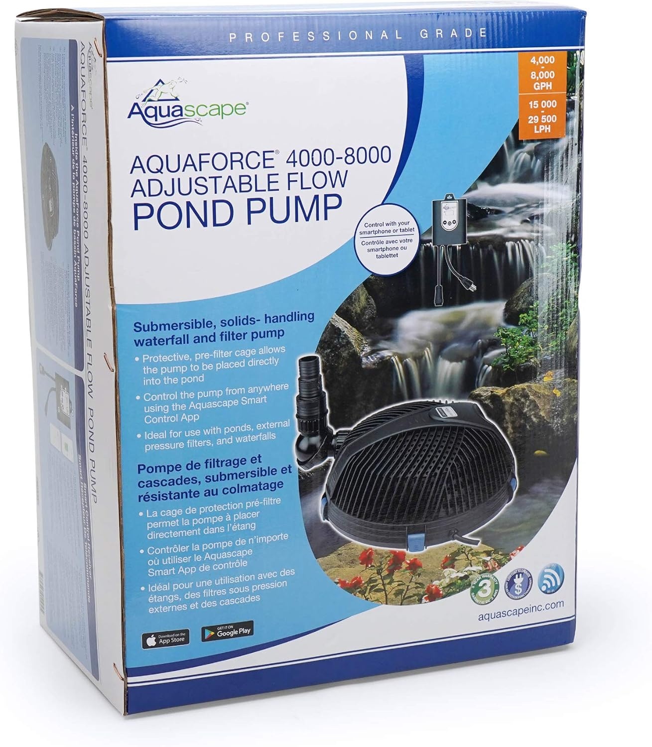 Aquascape AquaForce 3868 Solids Handling Submersible Pond Pump, Waterfall and Pond Filter Pump for Ponds, Water Features and Filtration, 91113(4000-8000 GPH)