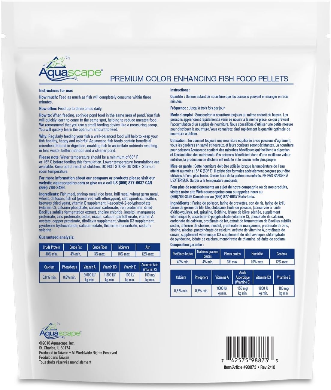 Aquascape Premium Color Enhancing Fish Food Pellets for Pond, Koi, Goldfish and More (2.2 lbs / 1 kg)(1.1 Pounds)