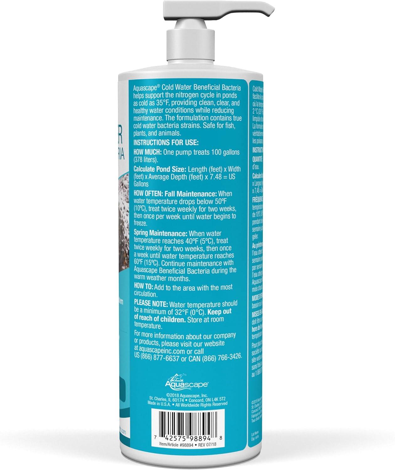 Aquascape Cold Water Beneficial Bacteria for Pond and Water Features 16 oz. / 473ml, 98893(32 fl oz)