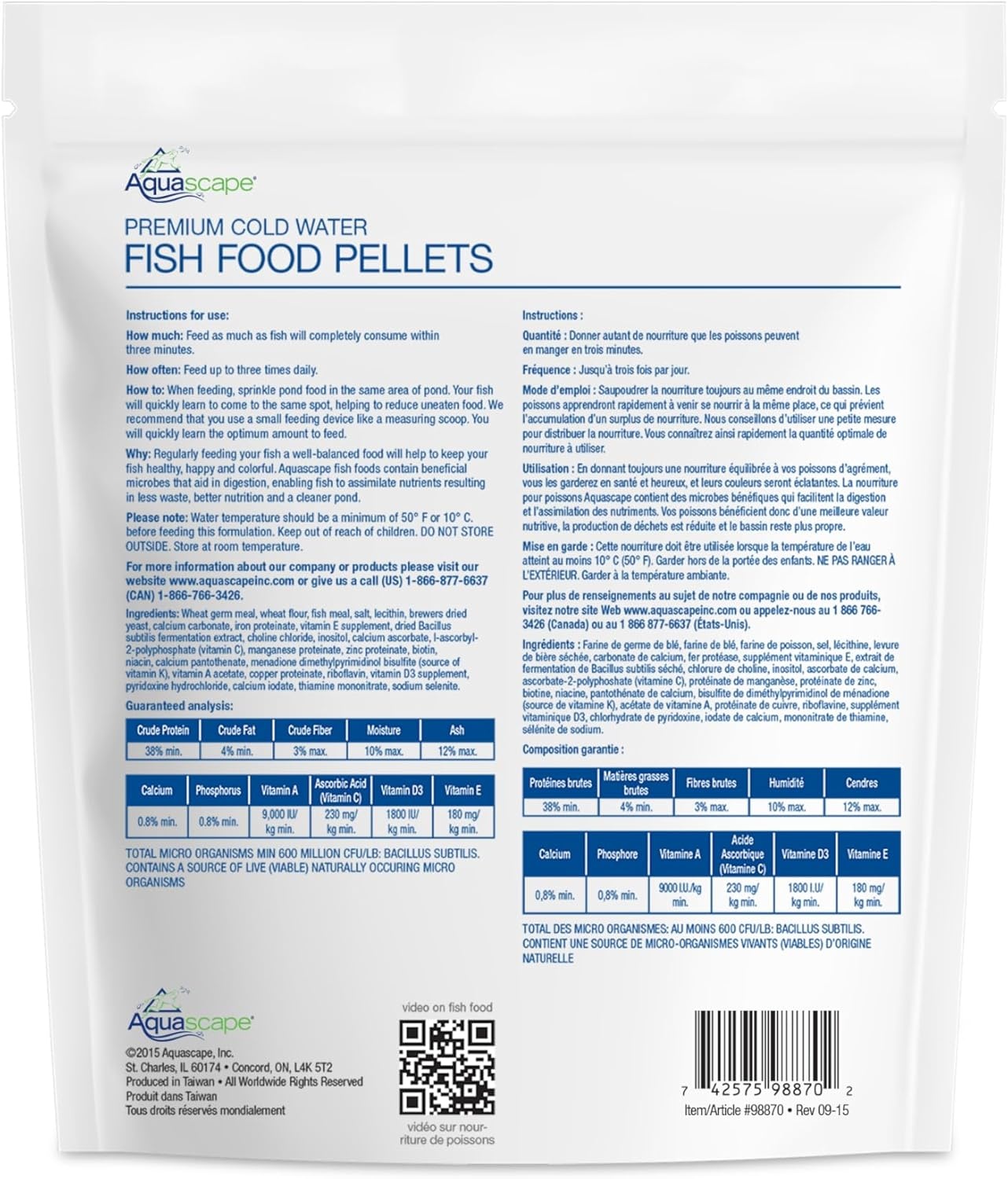 Aquascape 81003 Premium Cold Water Fish Food Pellets for Large Pond Fish, Large Pellet, 22 Pounds(1.1 Pound (Pack of 1))