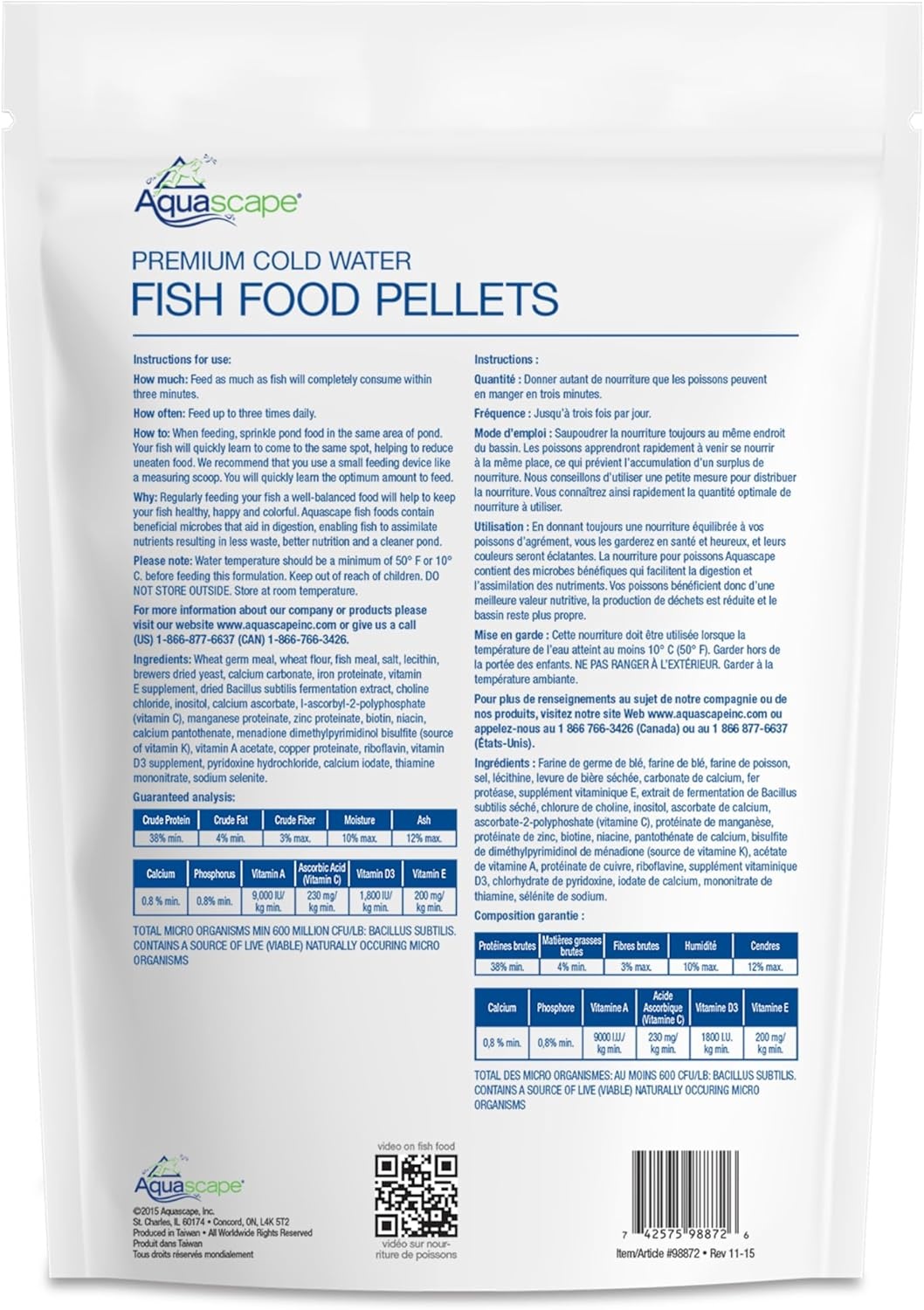 Aquascape 81003 Premium Cold Water Fish Food Pellets for Large Pond Fish, Large Pellet, 22 Pounds(4.4 Pound (Pack of 1))