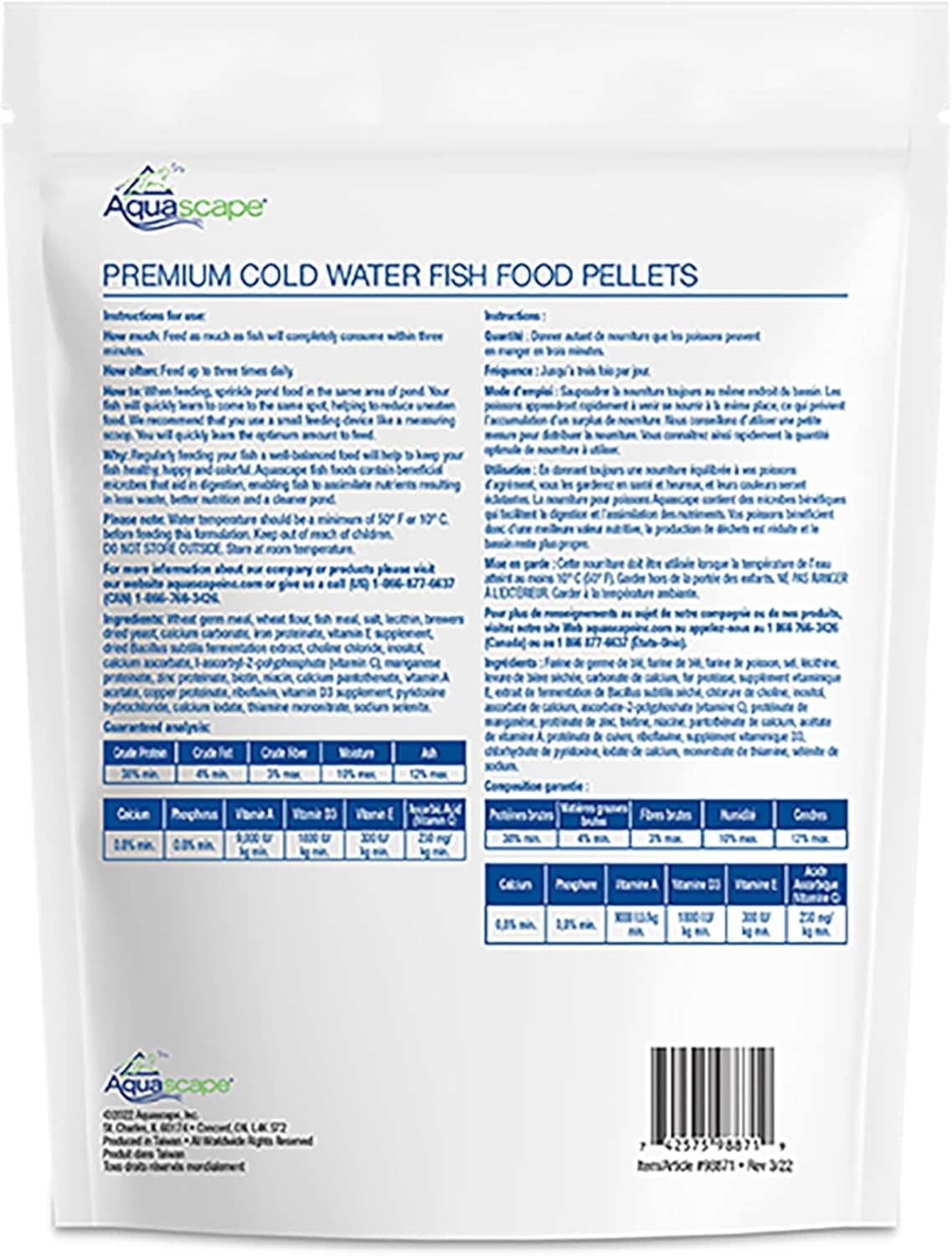 Aquascape Premium Cold Water Fish Food Pellets (4.4 lbs / 2 kg)(2.2 Pound (Pack of 1))