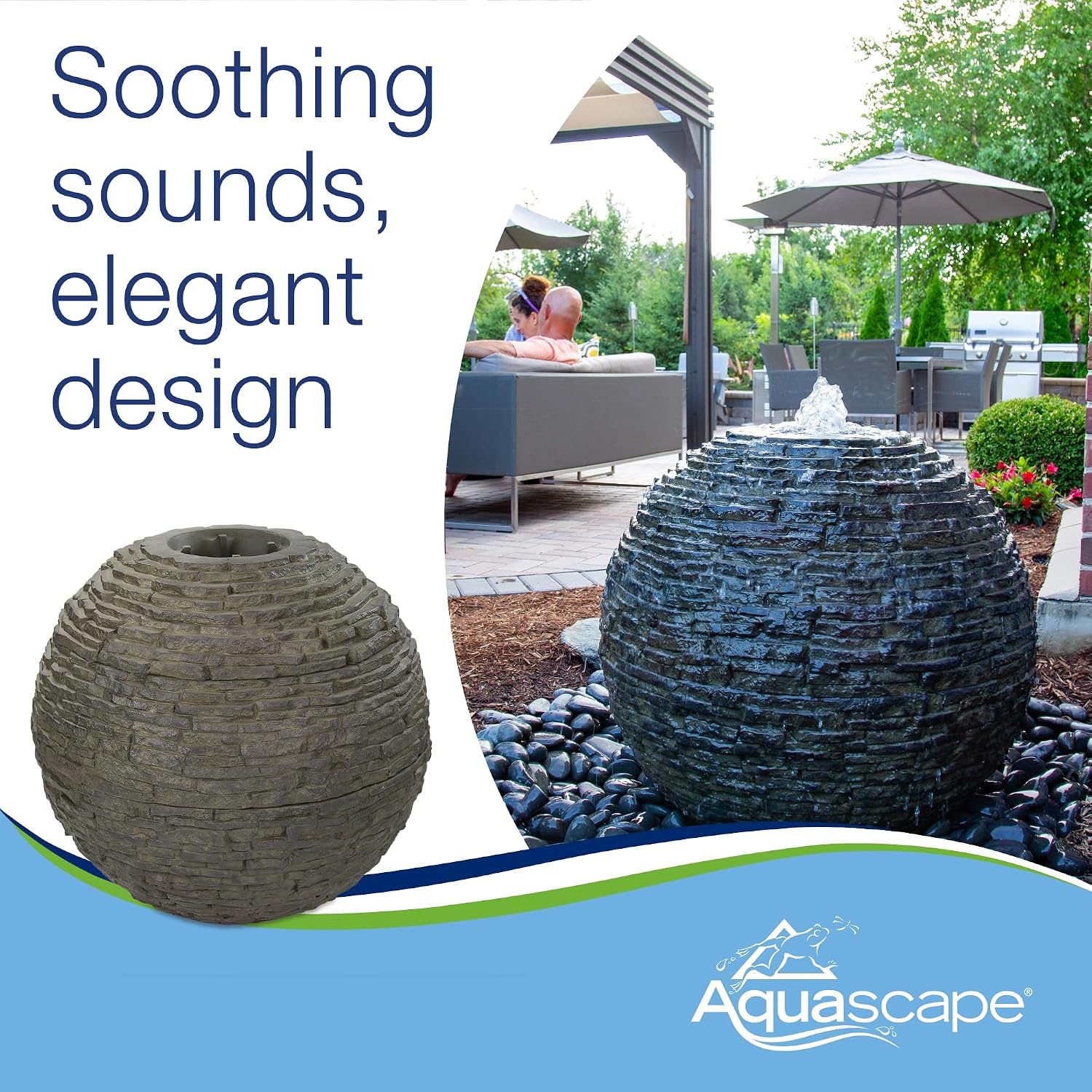 Aquascape Stacked Slate Sphere Fountain, 40 Inch Diameter (102 cm), Lightweight Fiber-Resin Composite Decorative Water Feature, Includes Tubing for Easy Setup, 78289(40″ Dia (102 cm))