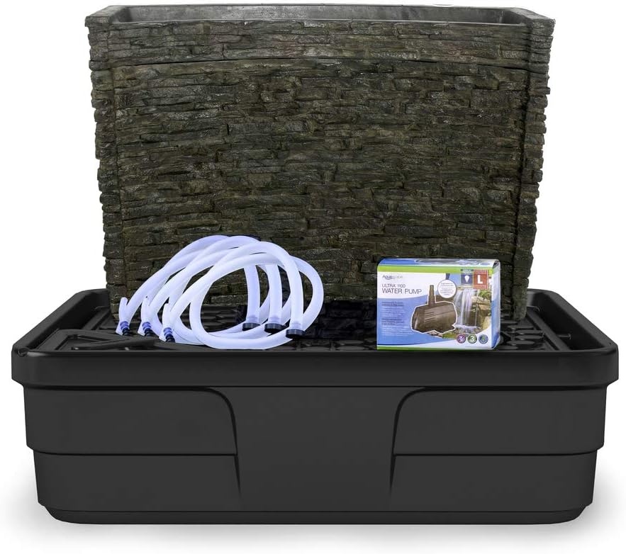 Aquascape Stacked Slate Spillway Wall Landscape Fountain Kit with Aquabasin and Ultra Pump, 32-inch | 78269(32″)