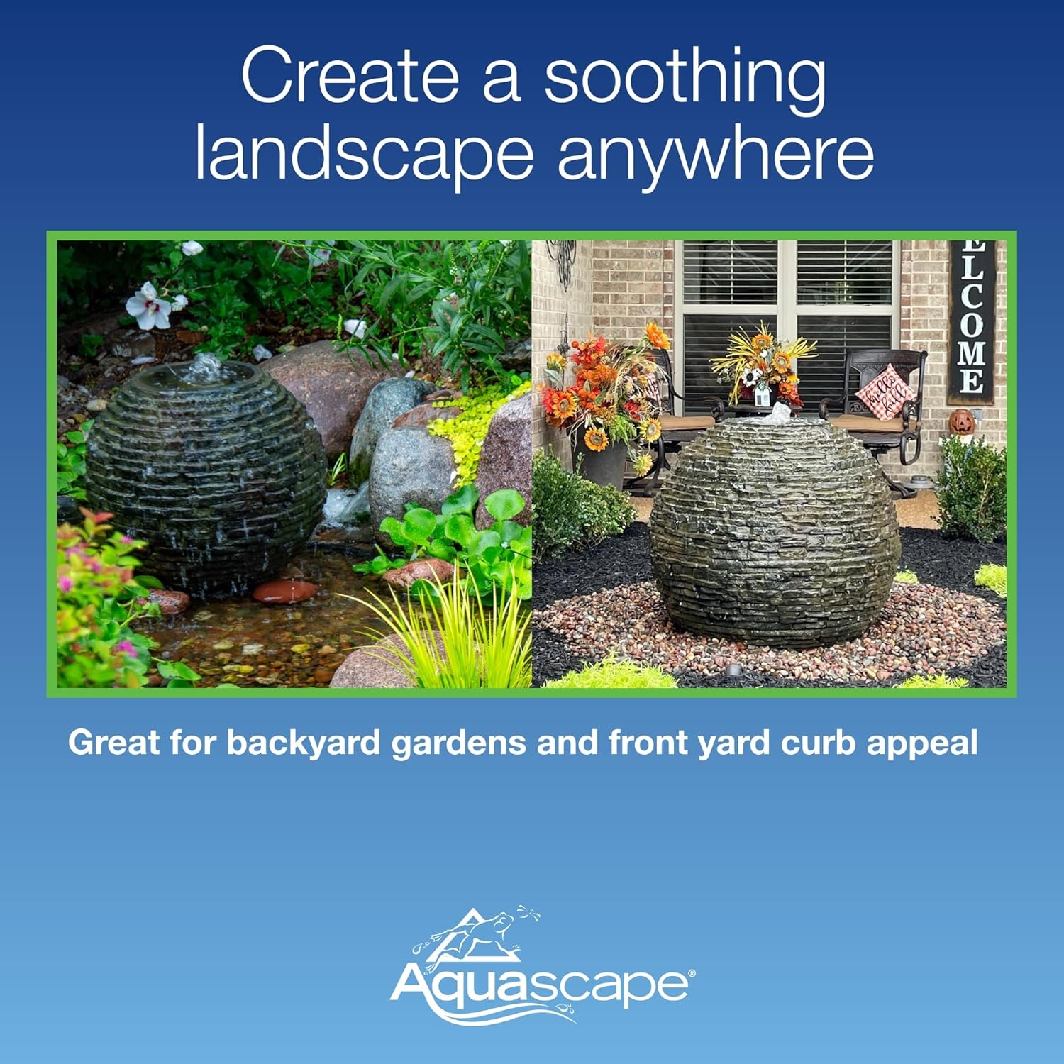 Aquascape Stacked Slate Sphere Fountain, 40 Inch Diameter (102 cm), Lightweight Fiber-Resin Composite Decorative Water Feature, Includes Tubing for Easy Setup, 78289(32″ Dia (81 cm))