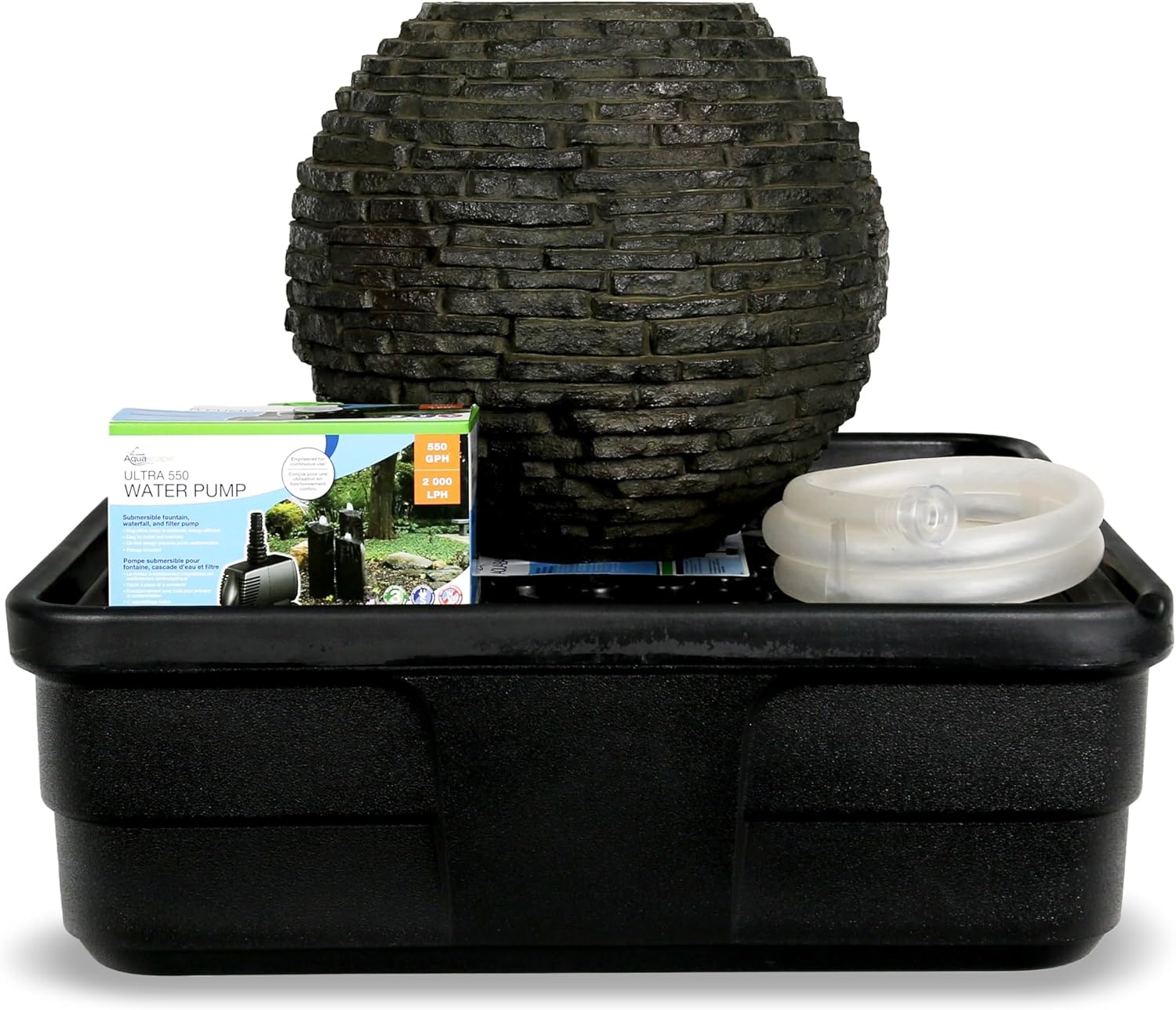 Aquascape Stacked Slate Sphere Water Fountain and Installation Kit for Yard, Landscape, and Garden, Medium, 78290(18 inch Dia (46 cm))