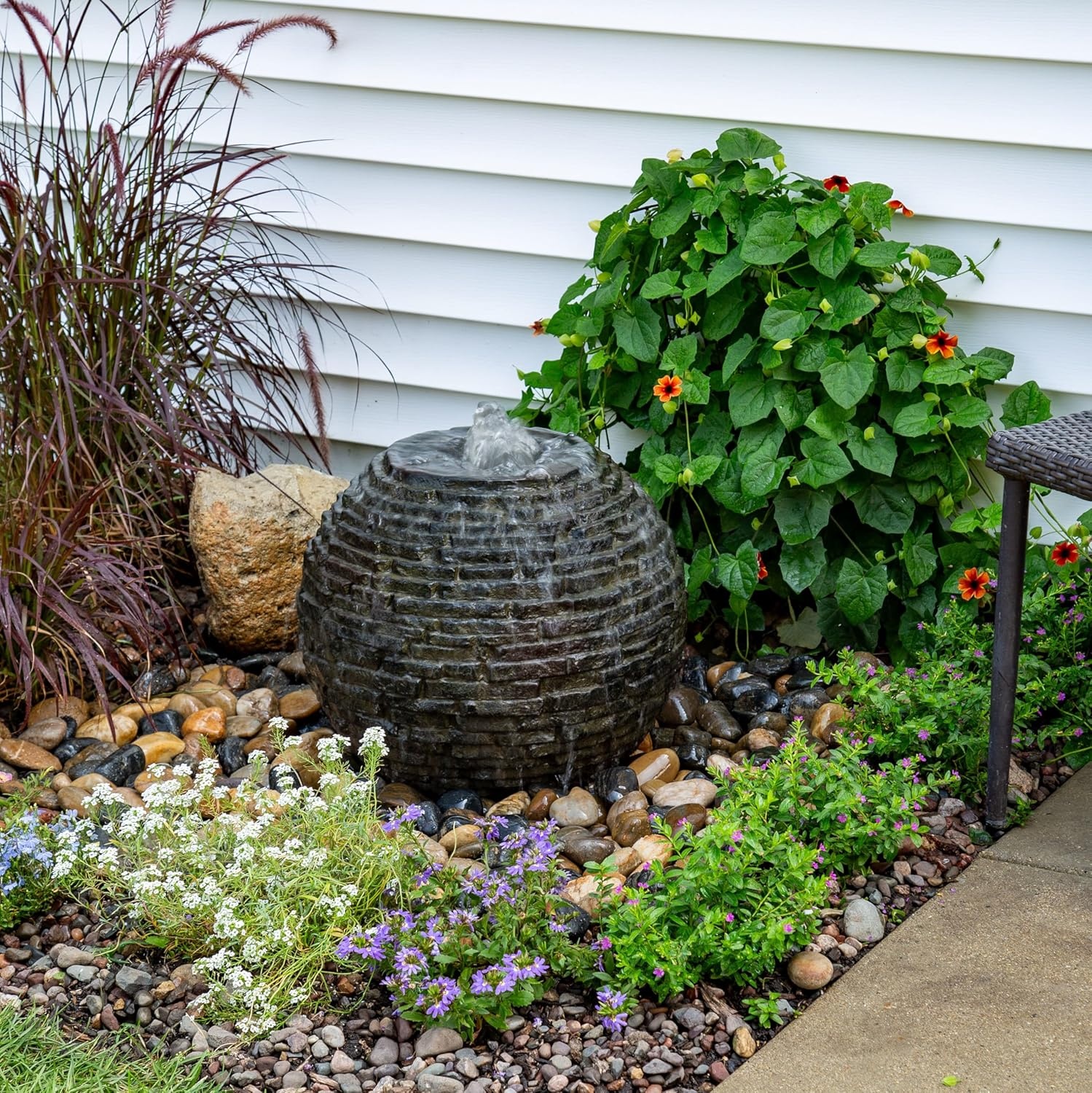 Aquascape Stacked Slate Sphere Water Fountain and Installation Kit for Yard, Landscape, and Garden, Medium, 78290(18 inch Dia (46 cm))