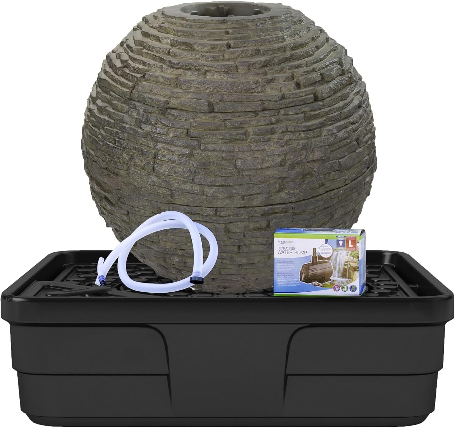 Aquascape Stacked Slate Sphere Fountain, 40 Inch Diameter (102 cm), Lightweight Fiber-Resin Composite Decorative Water Feature, Includes Tubing for Easy Setup, 78289(32 inch Dia (81 cm))