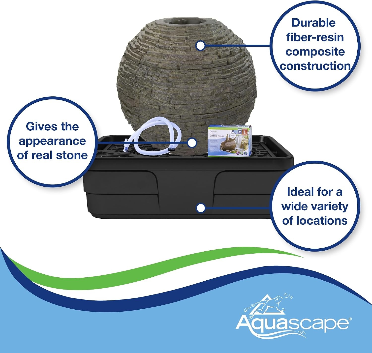 Aquascape Stacked Slate Sphere Fountain, 40 Inch Diameter (102 cm), Lightweight Fiber-Resin Composite Decorative Water Feature, Includes Tubing for Easy Setup, 78289(32 inch Dia (81 cm))
