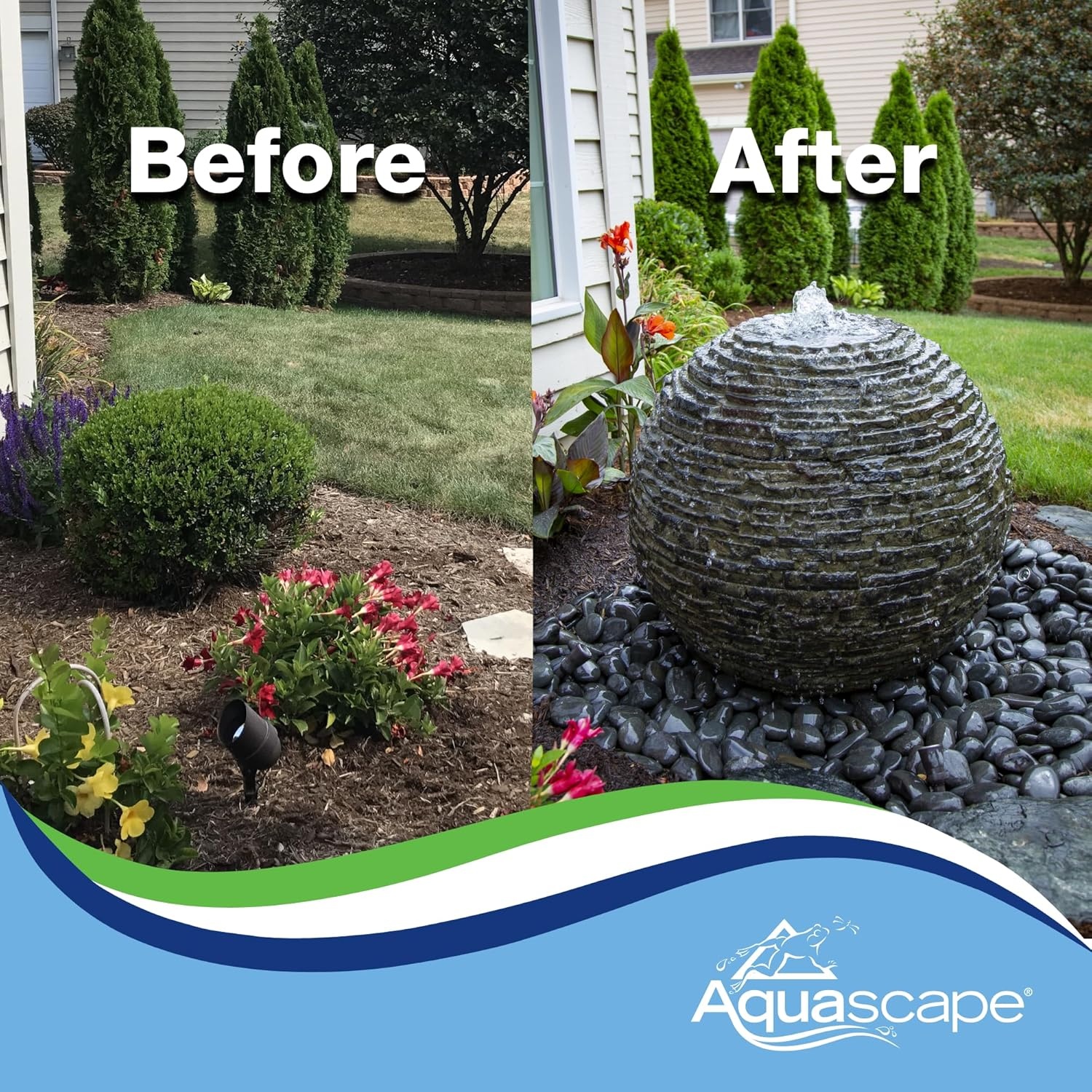 Aquascape Stacked Slate Sphere Fountain, 40 Inch Diameter (102 cm), Lightweight Fiber-Resin Composite Decorative Water Feature, Includes Tubing for Easy Setup, 78289(32 inch Dia (81 cm))