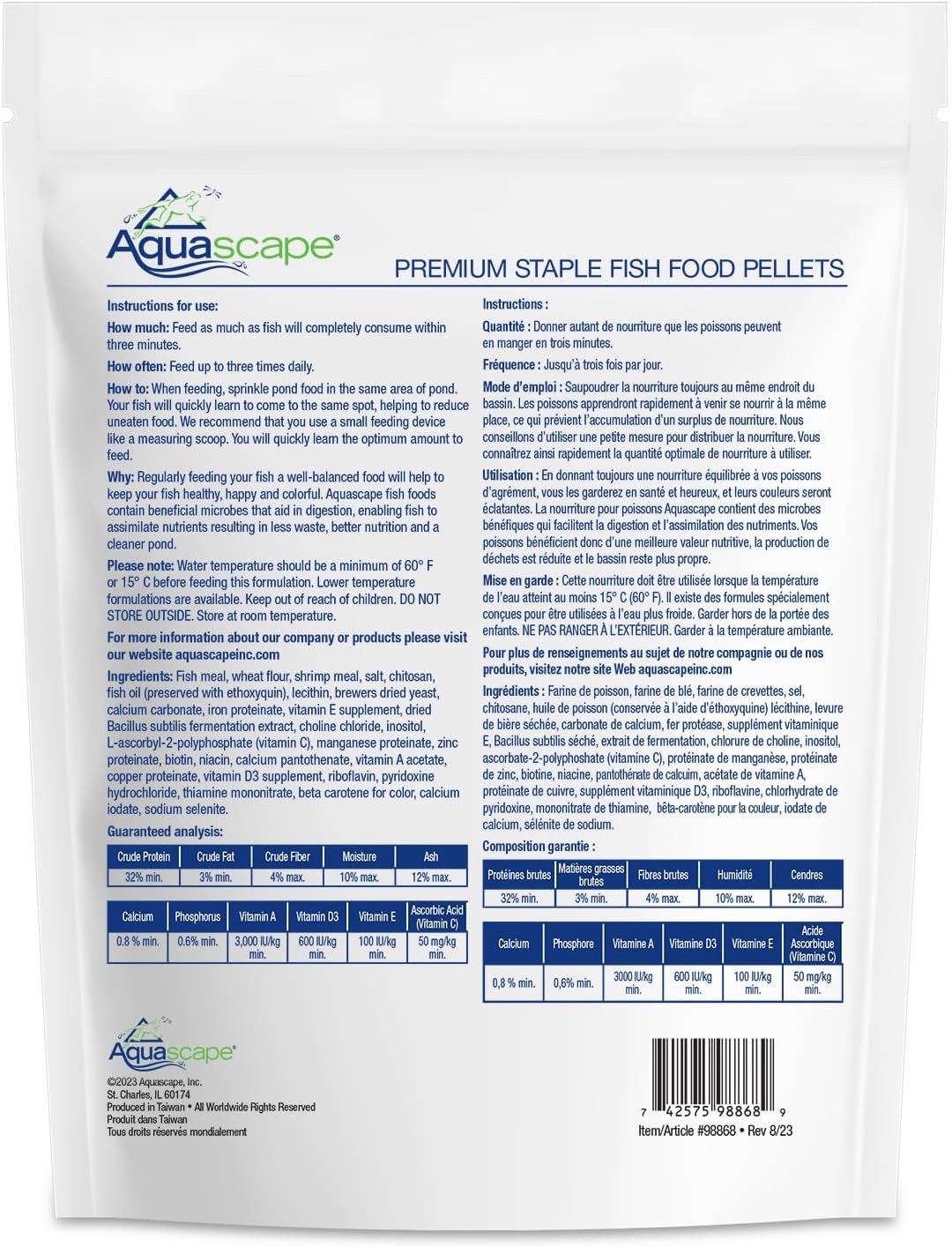 Aquascape Premium Staple Fish Food Pellets for Small to Medium Pond Fish, Small Pellet, 1.1 Pounds | 98867(2.2 Pound (Pack of 1))