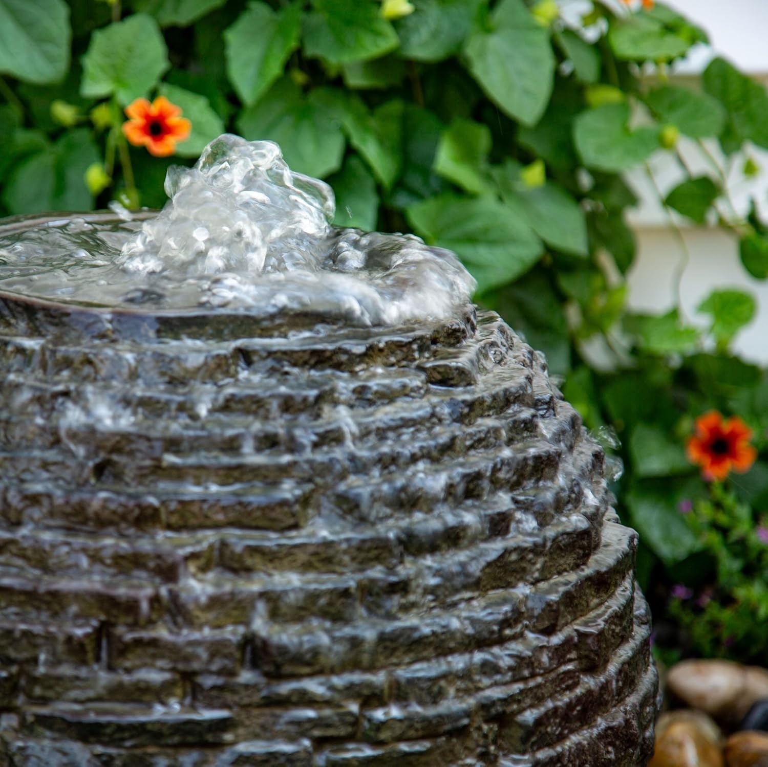 Aquascape Stacked Slate Sphere Fountain, 40 Inch Diameter (102 cm), Lightweight Fiber-Resin Composite Decorative Water Feature, Includes Tubing for Easy Setup, 78289(18 inch Dia (46 cm))