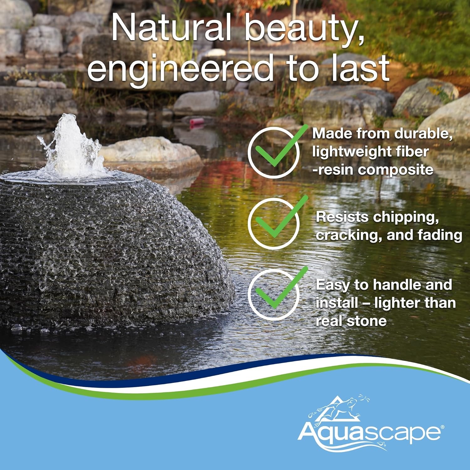 Aquascape Stacked Slate Sphere Fountain, 24 Inch Diameter 61 cm, Lightweight Fiber-Resin Composite Decorative Water Feature, Includes Tubing for Easy Setup, 78287(24″ Dia (61 cm))
