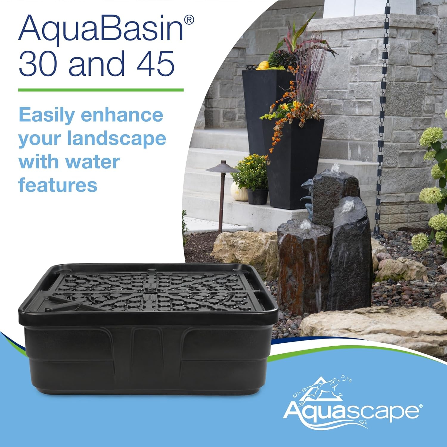 Aquascape AquaBasin 30 Fountain and Water Feature Basin for Landscape and Garden | 78223, Black, 27 Gallon(Basin)