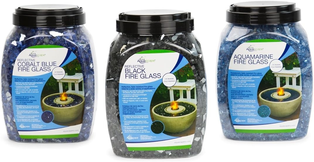Aquascape Reflective Black Fire Glass for use with Fire and Water Fountains, Fire Places, Fire Pits, and More, 1/4-inch, 10-pounds | 78262(Cobalt Blue)