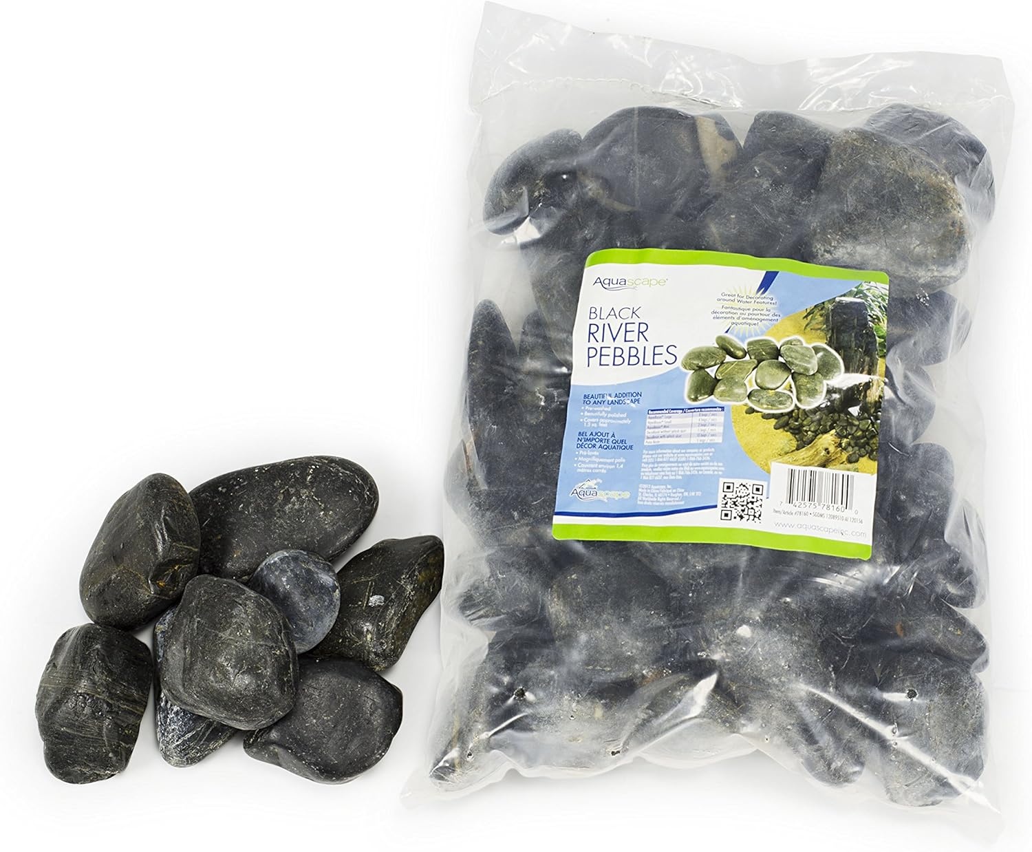 Aquascape Decorative River Stone Pebbles 22 lbs / 10 kg. – 78160 78161 (Black)(Black)