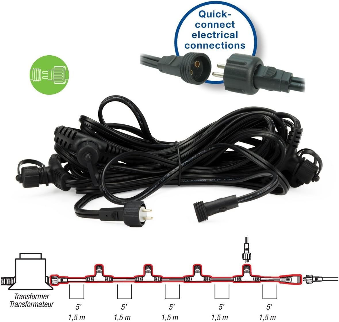 Aquascape 1-Outlet White LED Outdoor Lighting Extension Cable, 2-Pin, Black, 98998(Black)