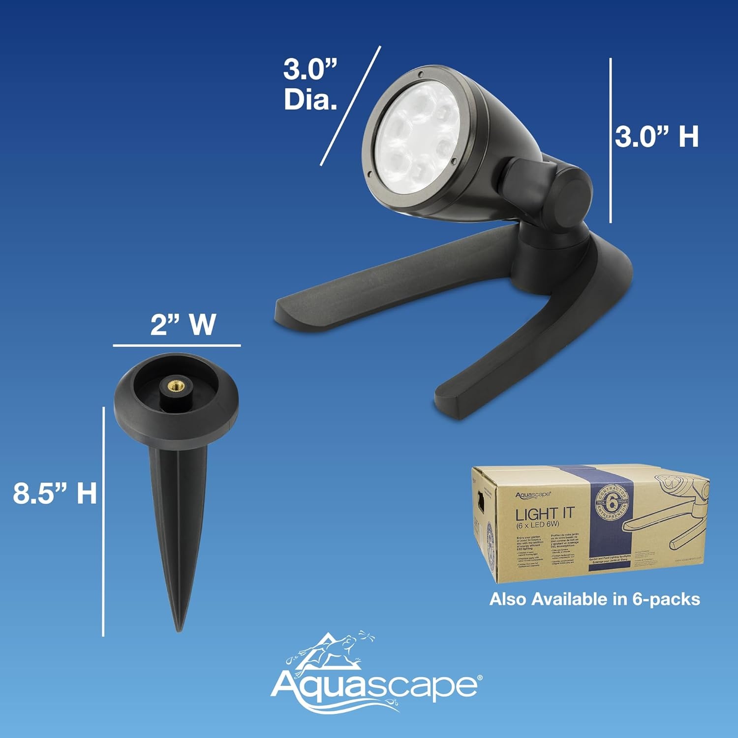 Aquascape LED Pond Garden Landscape Spotlight 6 Watt | Submersible | 12 Volt | 5 Year Limited Warranty(6-Watt Spotlight)