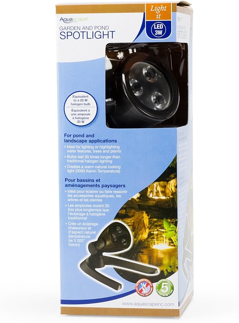 Aquascape LED Pond Garden Landscape Spotlight 6 Watt | Submersible | 12 Volt | 5 Year Limited Warranty(3-Watt Spotlight)